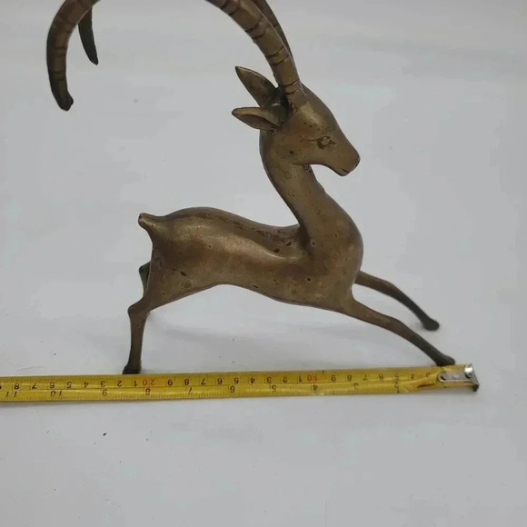 Vintage Brass Gazelle Antelope Impala Deer Statue curved Antlers Self Standing - Picture 2 of 11